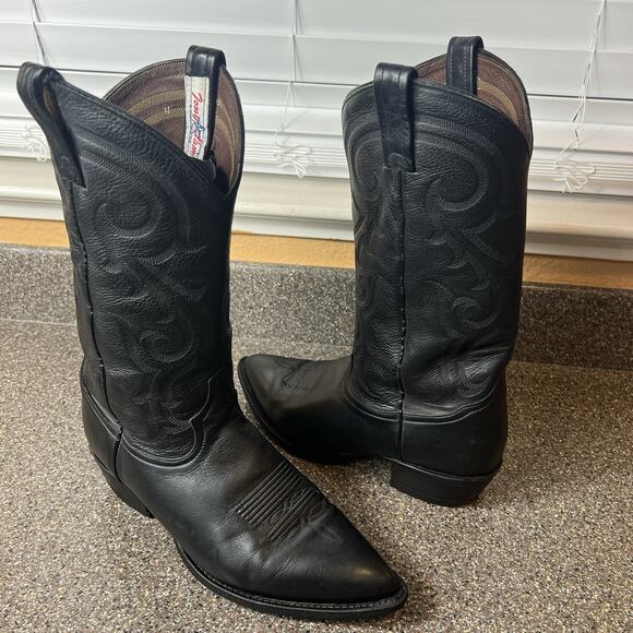 Tony Lama Mens Black Western Cowboy Boots Size 9.5D Embossed Leather Pointed Toe - Picture 1 of 11